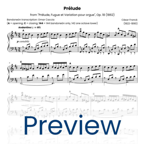 Preview for the score "Prelude op. 18" by César Franck, bandoneon transcription by Omar Caccia