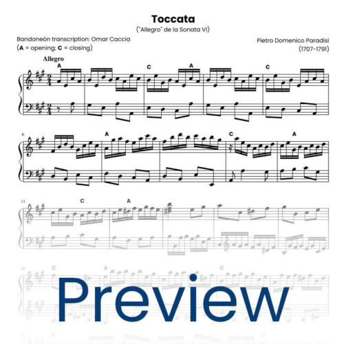 Preview of "Toccata di Paradisi" score, bandoneon version.